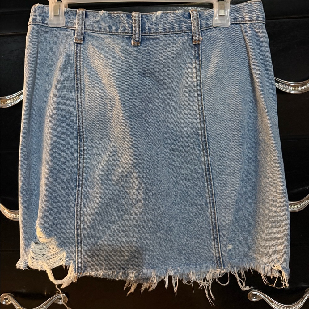 Free People Surfs Up Ripped Denim Asymmetrical Denim Skirt - Picture 6 of 9